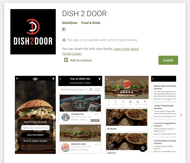 dish2door playstore app